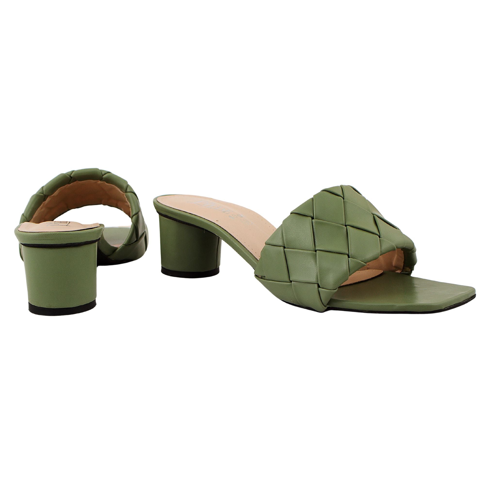 Sage Green Woven Square-Toe Heels