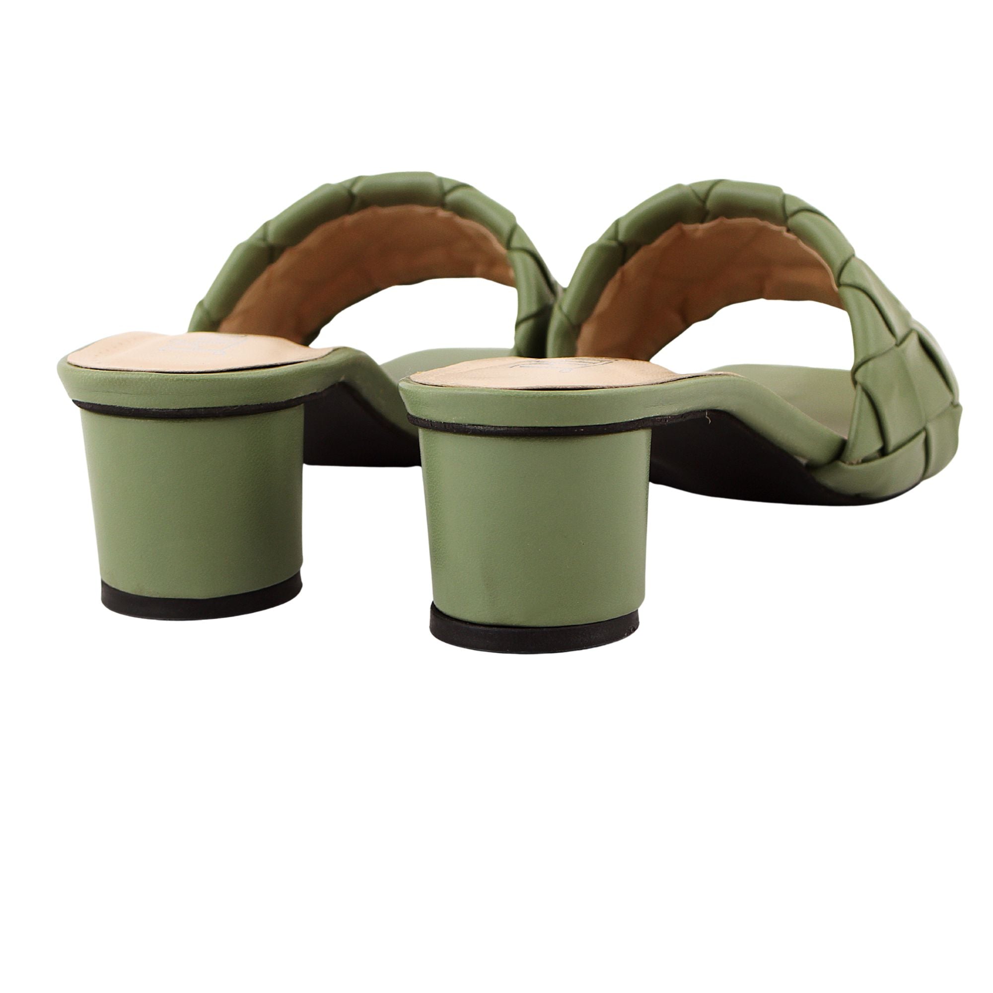 Sage Green Woven Square-Toe Heels