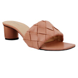 Peach Woven Square-Toe Heels