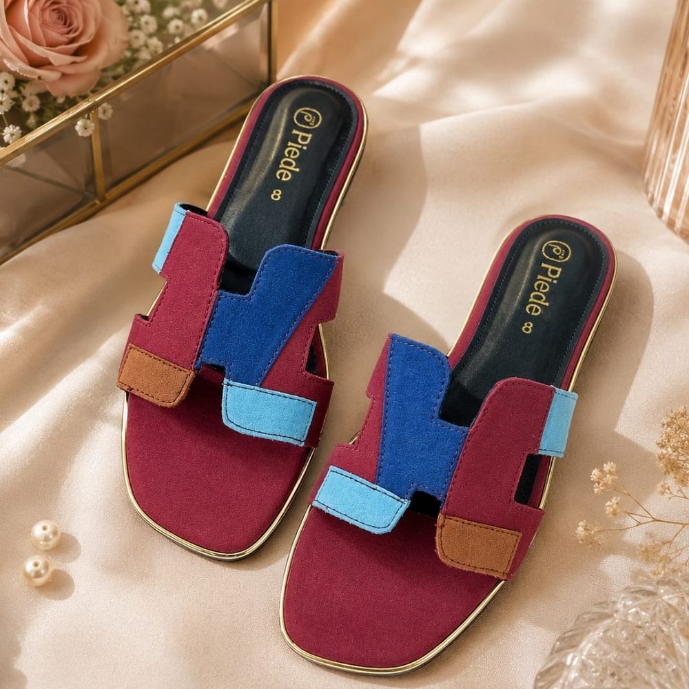 Maroon Colorblock Suede Slide