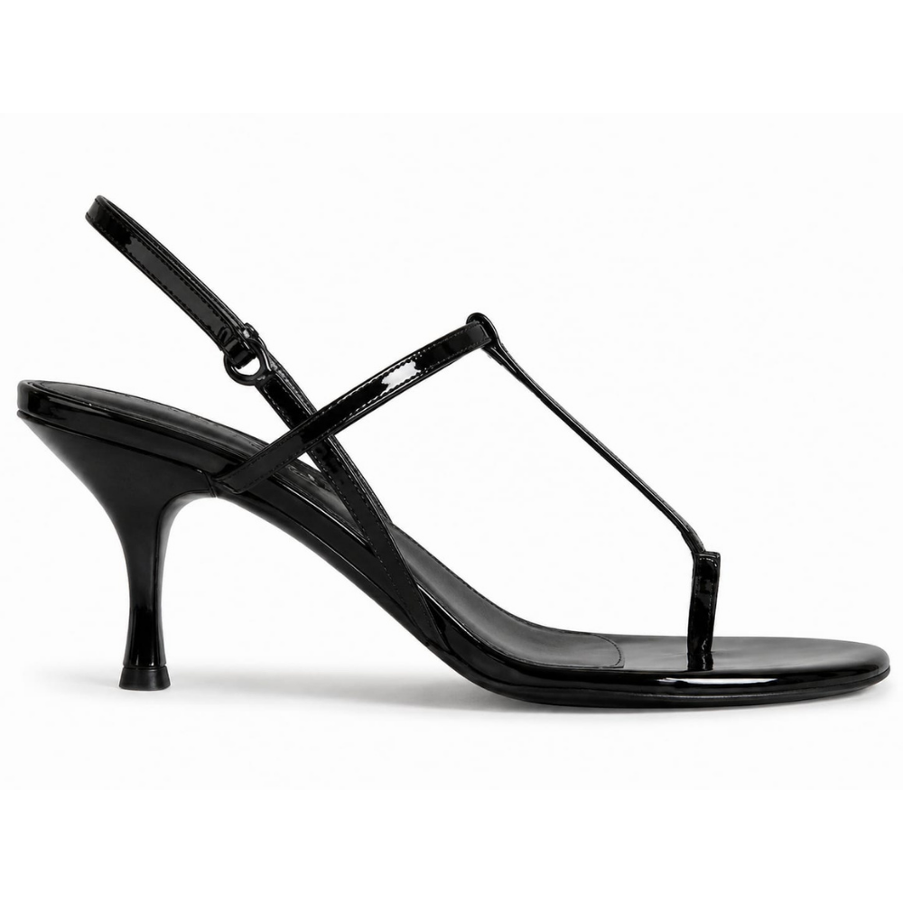Black T-Strap Heeled Sandals