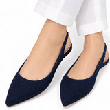 Navy Blue Pointed-Toe Slingback Flats