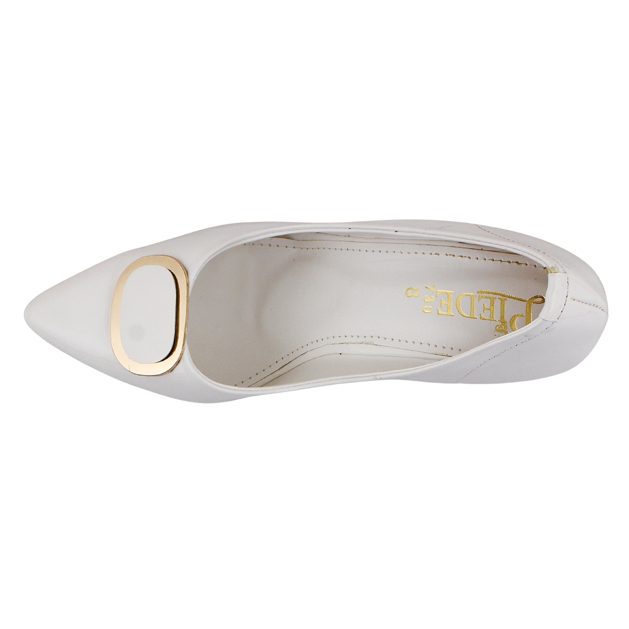 White Patent Buckle Court Shoes