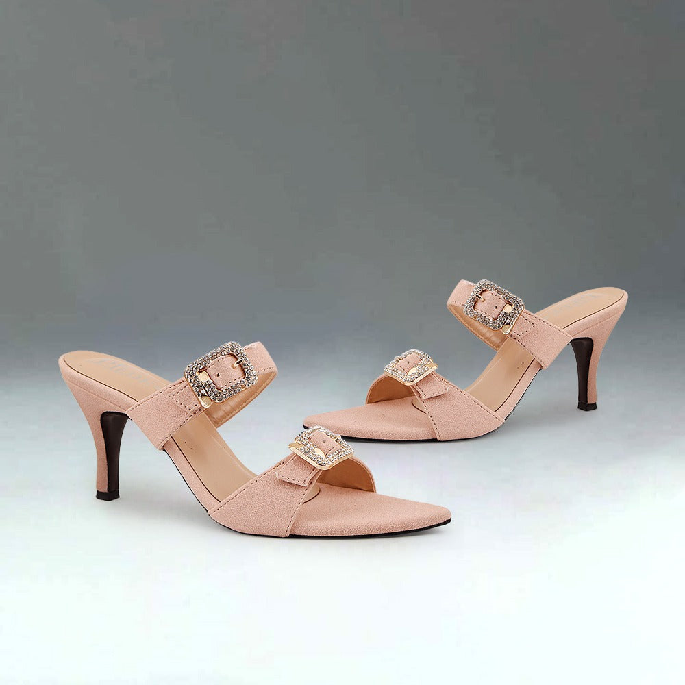 Baby Pink Suede Buckle Heels