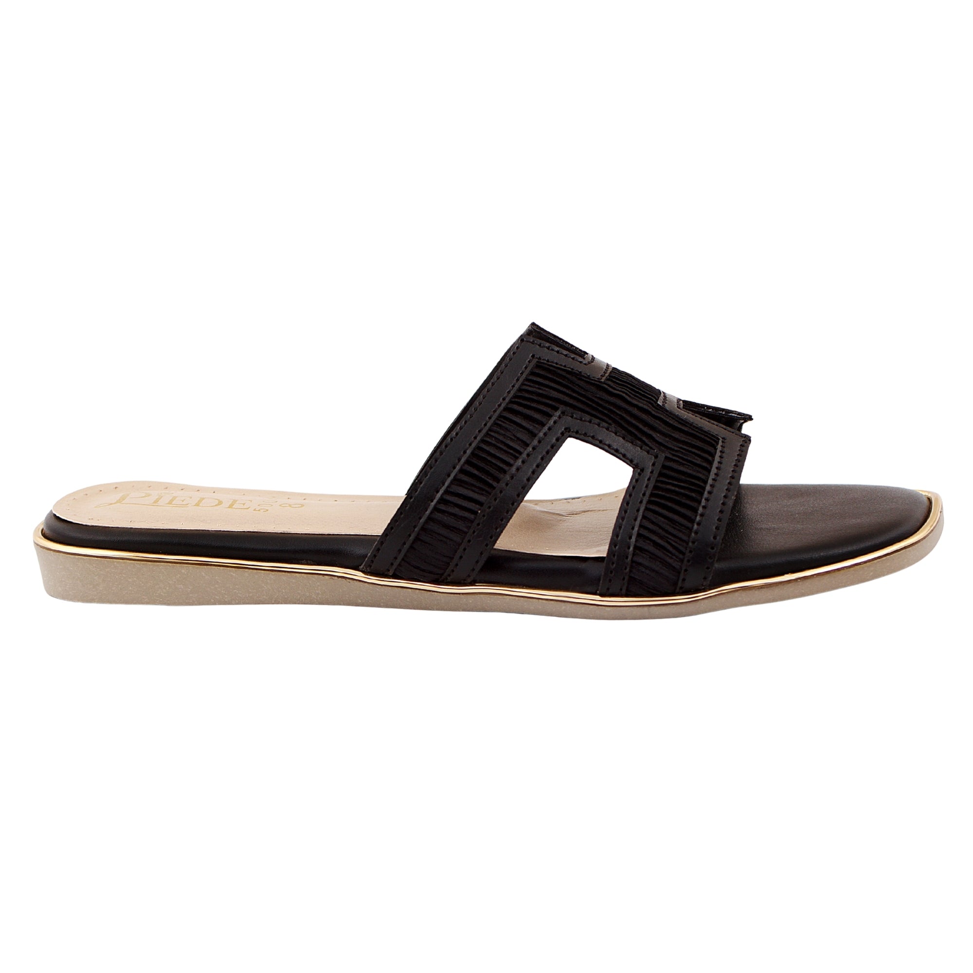 Black Textured H-Strap Flat