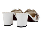 White Stone-Embellished Heeled Mules