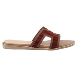 Brown Textured H-Strap Flat