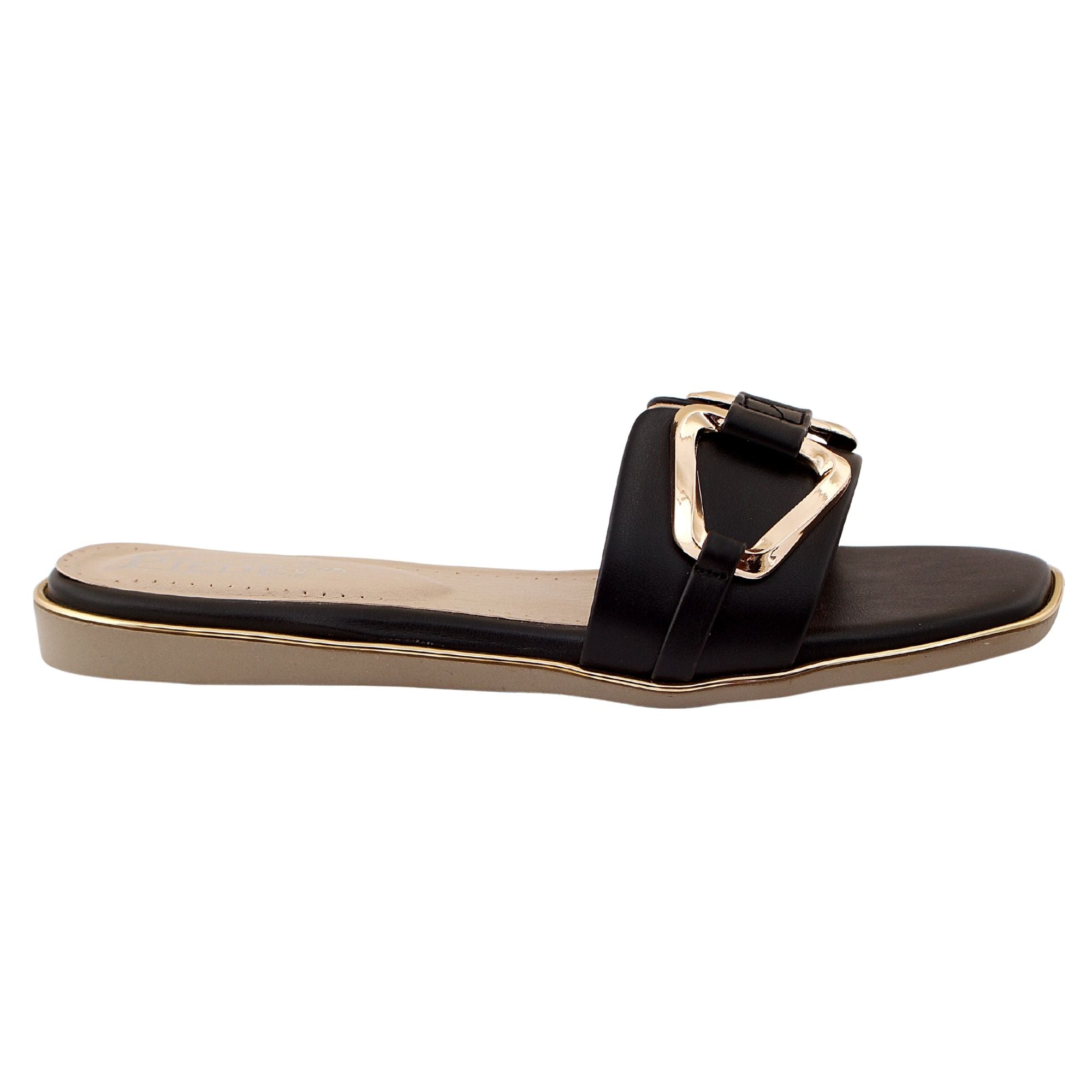Black Buckle-Strap Open-Toe