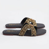 Black Embroidered Leather Flats