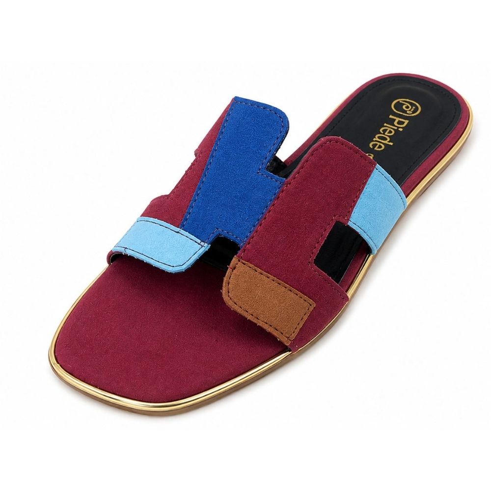 Maroon Colorblock Suede Slide