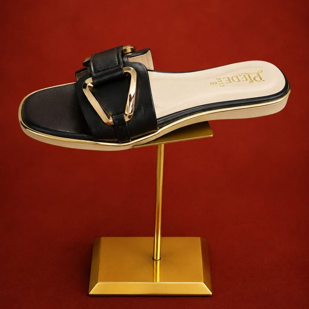 Black Buckle-Strap Open-Toe