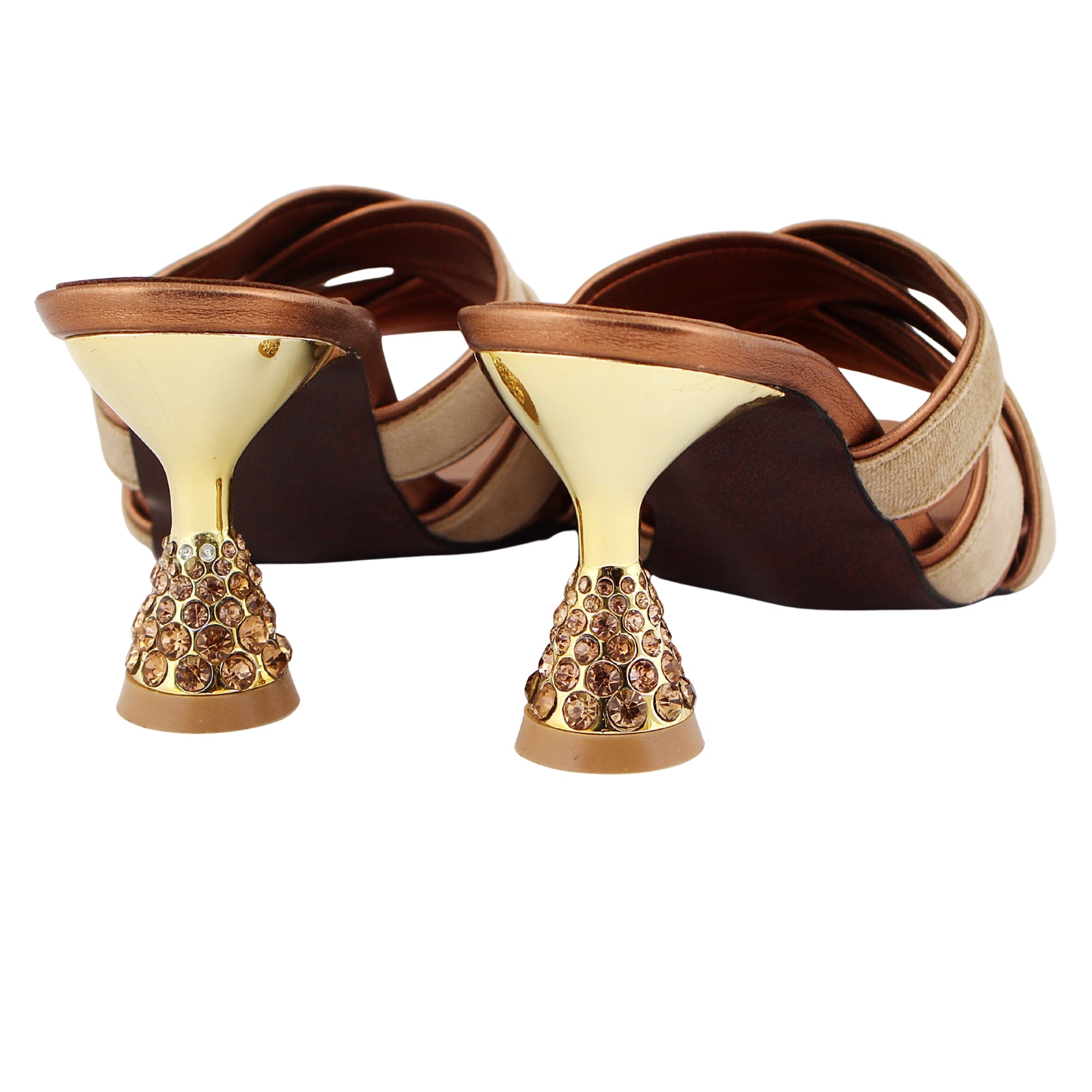 Beige Velvet Criss-Cross Jewelled Heel
