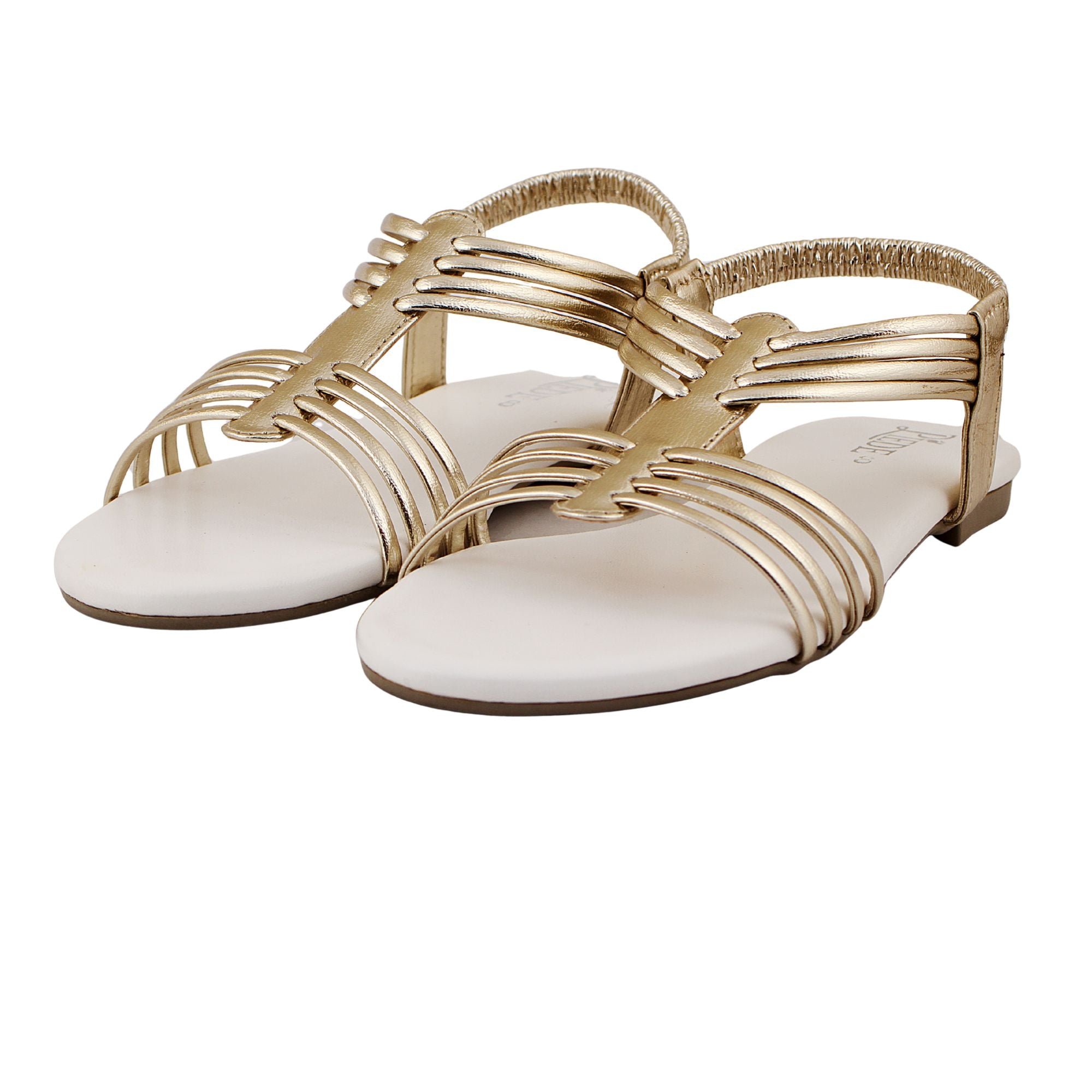 White Caged Metallic Flat Sandal