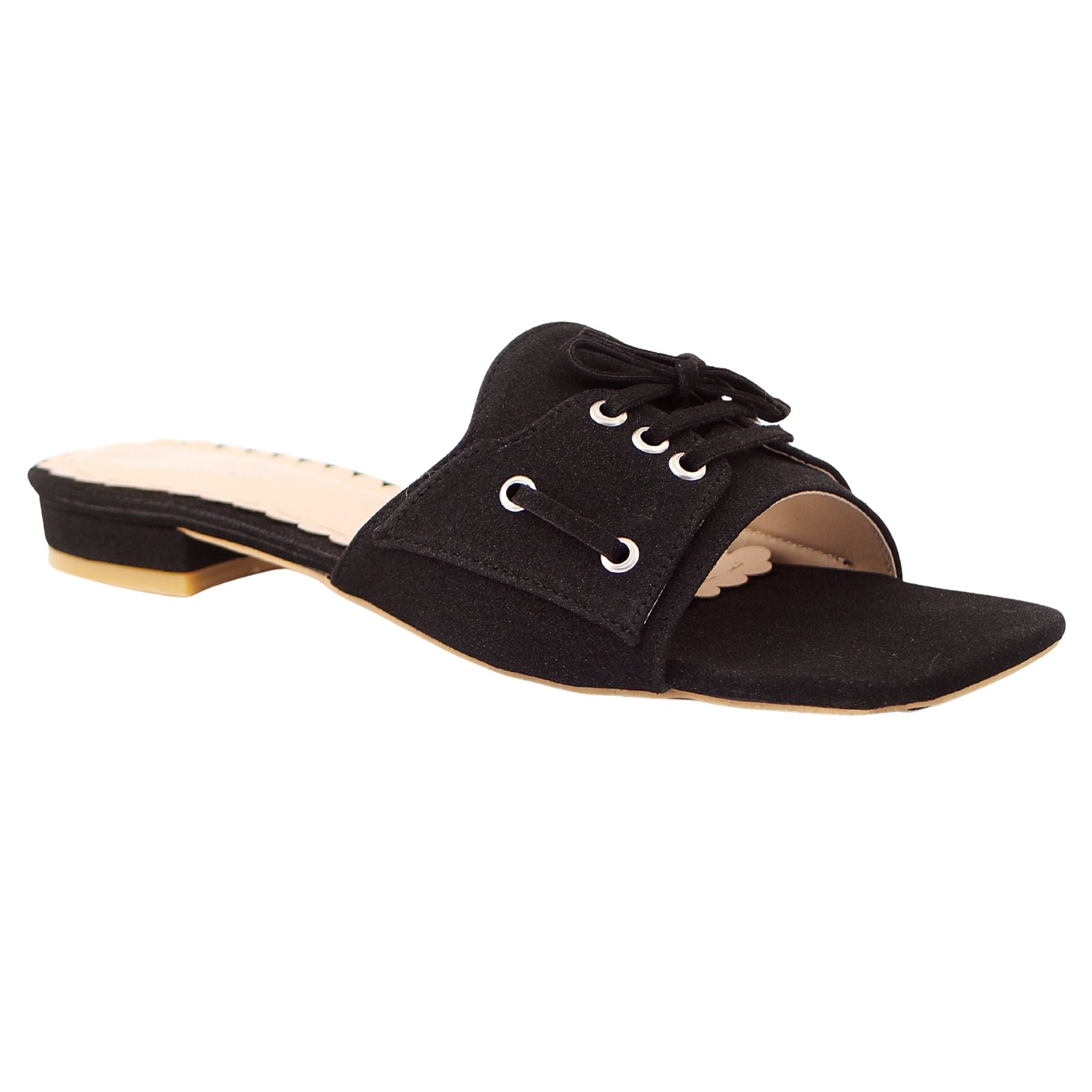 Black Lace-Up Suede Flat
