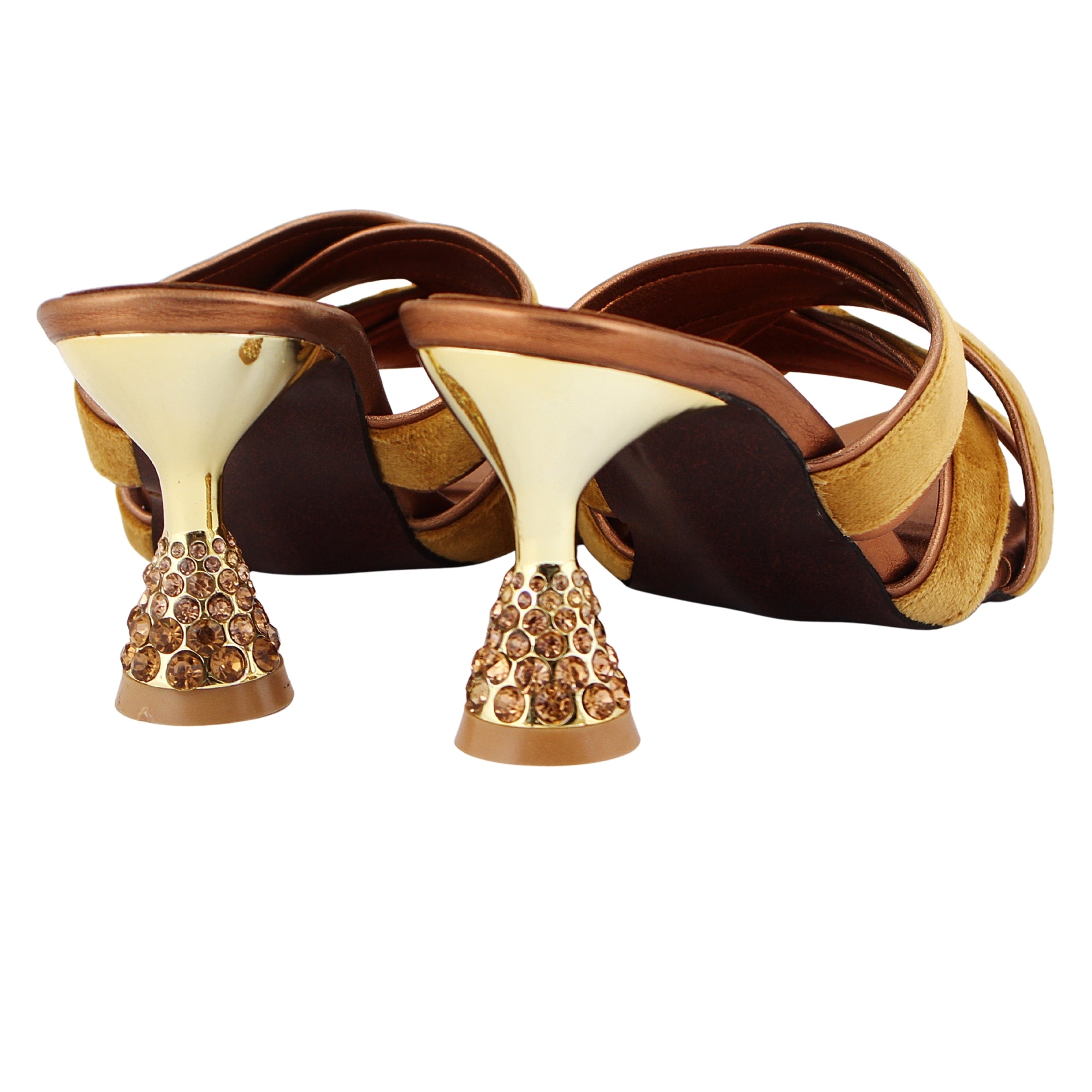 Camel Velvet Criss-Cross Jewelled Heel