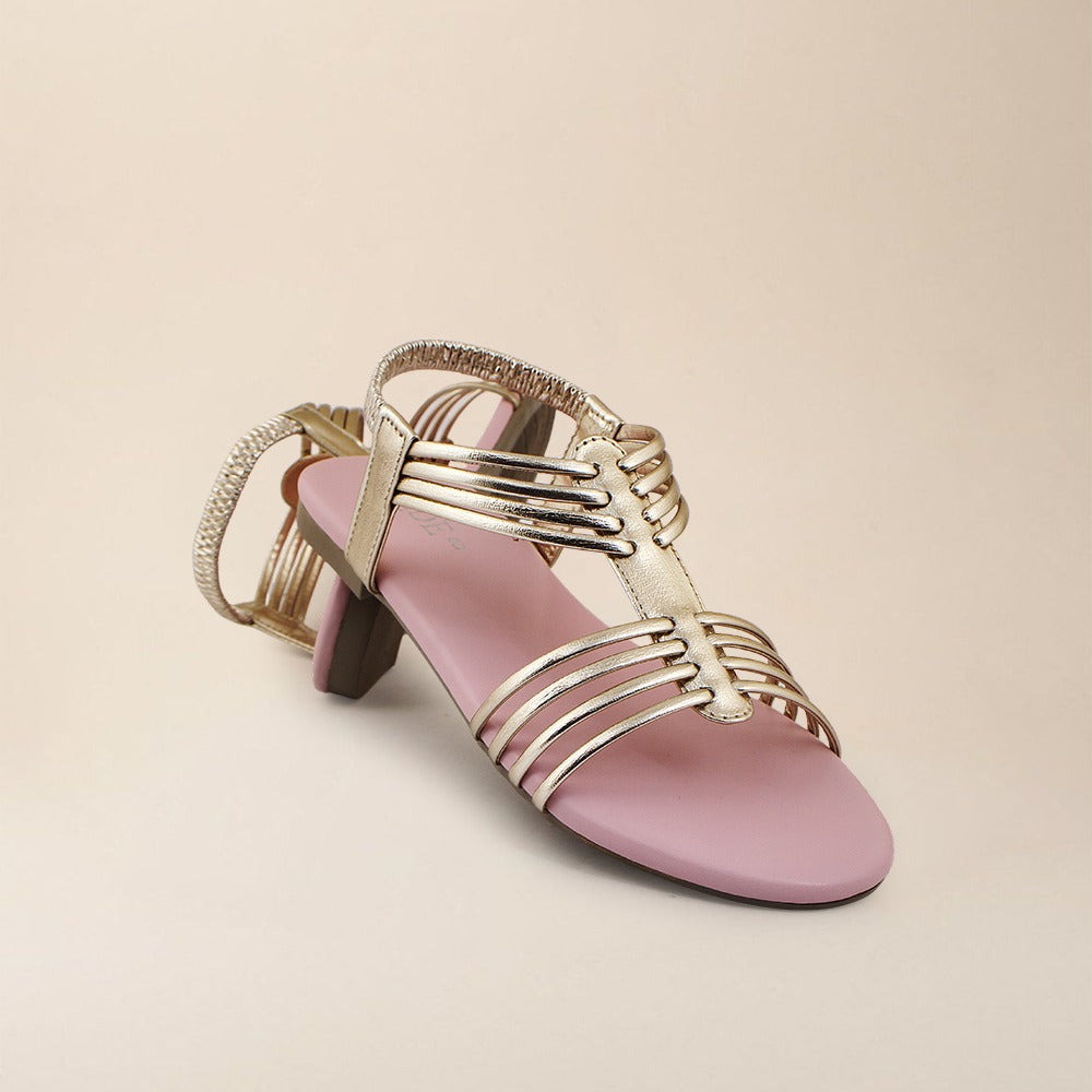 Baby Pink Caged Metallic Flat Sandal