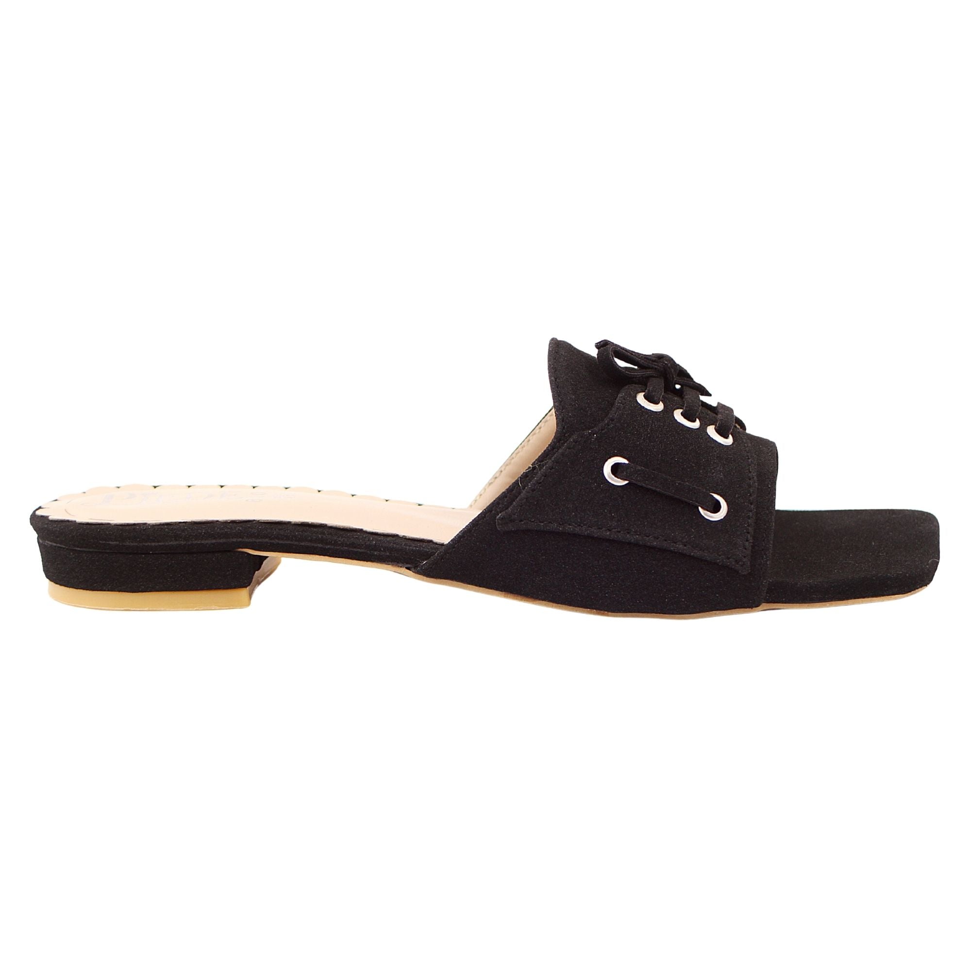 Black Lace-Up Suede Flat