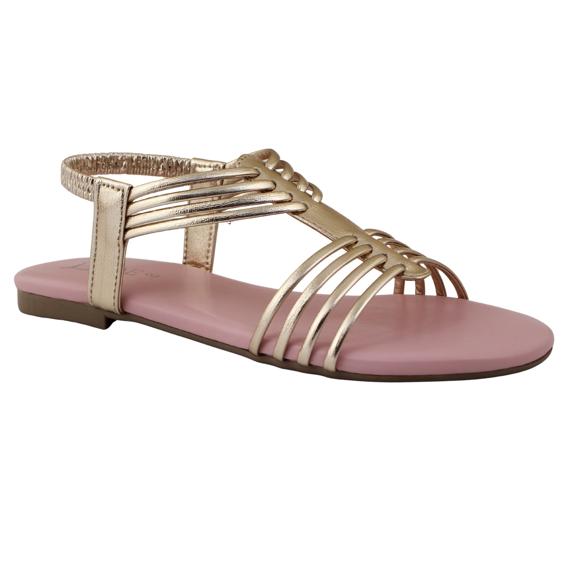 Baby Pink Caged Metallic Flat Sandal