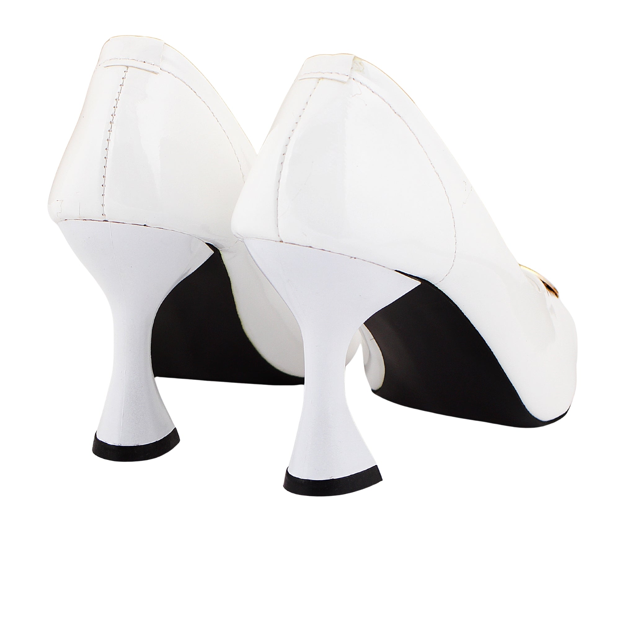 White Patent Buckle Court Shoes