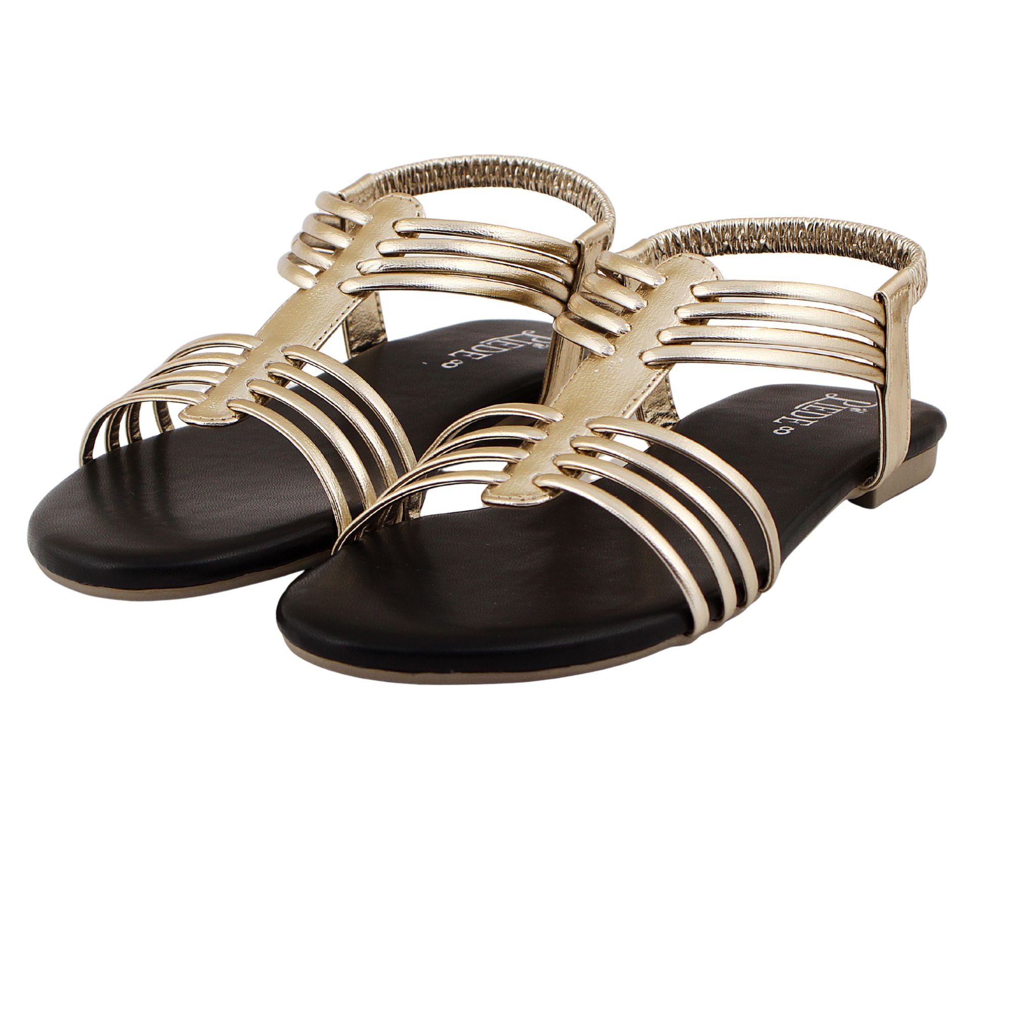 Black Caged Metallic Flat Sandal