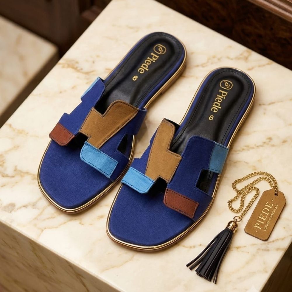 Blue Colorblock Suede Slide