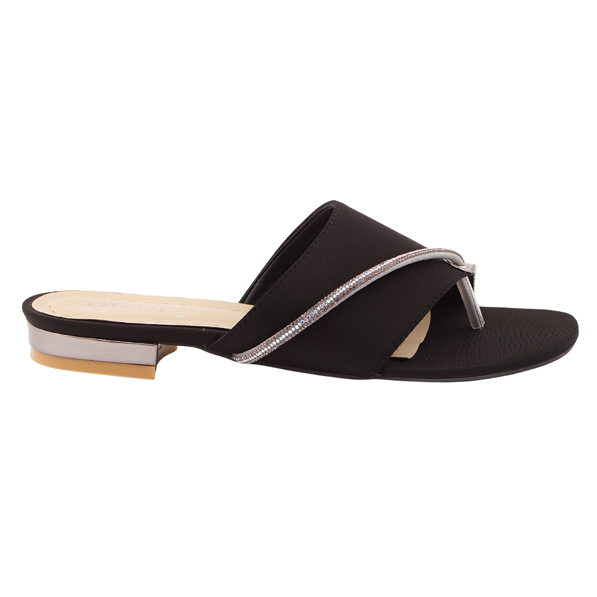 Black Stone-Embellished Toe-Loop Flat
