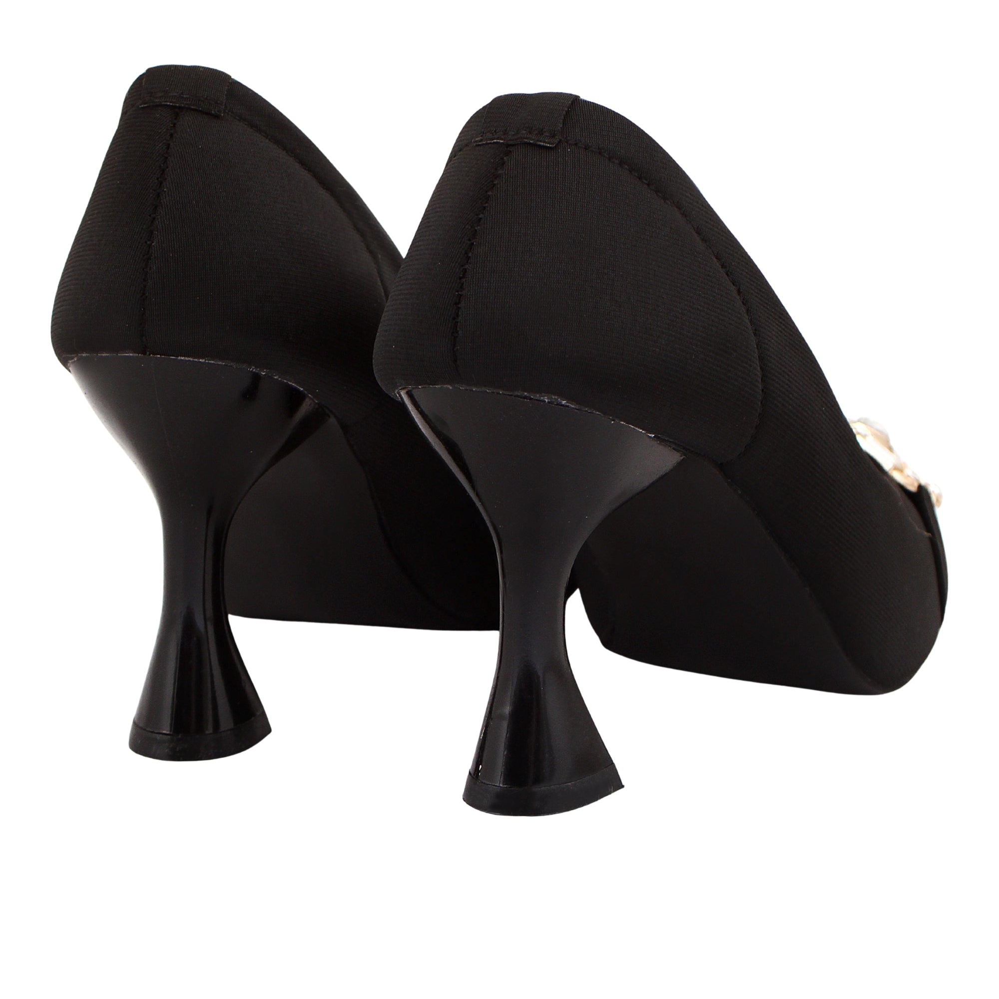 Black Pointed Toe Pumps with Gold Buckle
