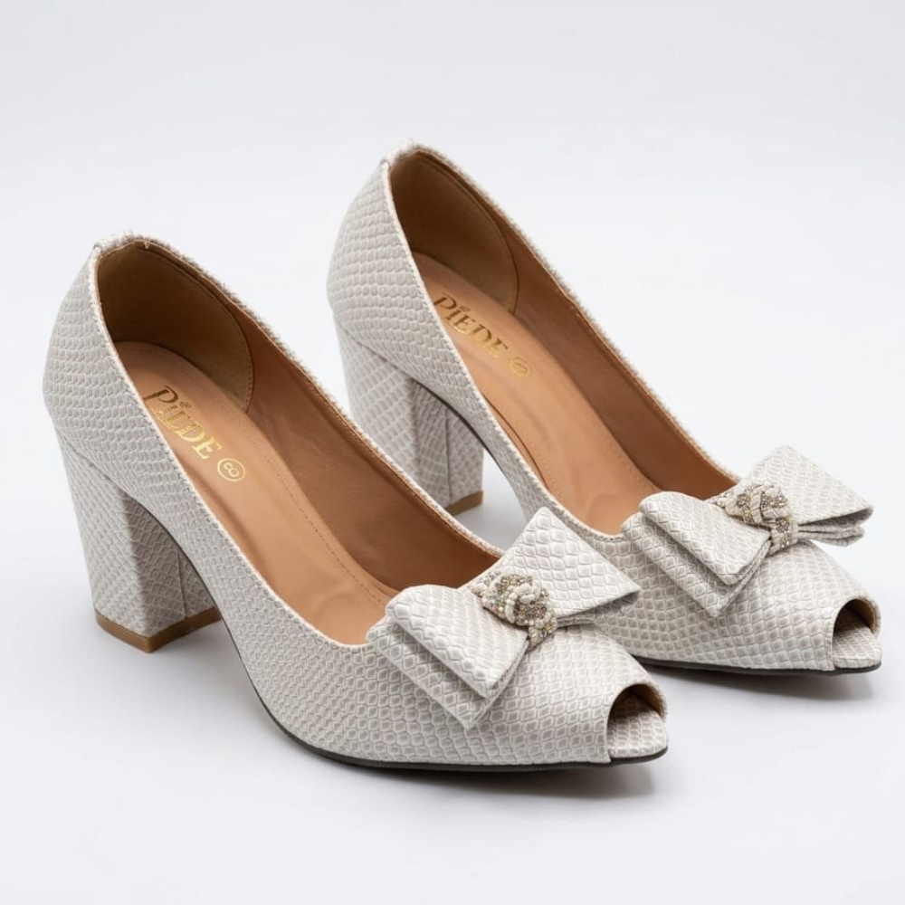 Ash White Snakeskin Peep-Toe Block Heels