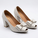 Ash White Snakeskin Peep-Toe Block Heels