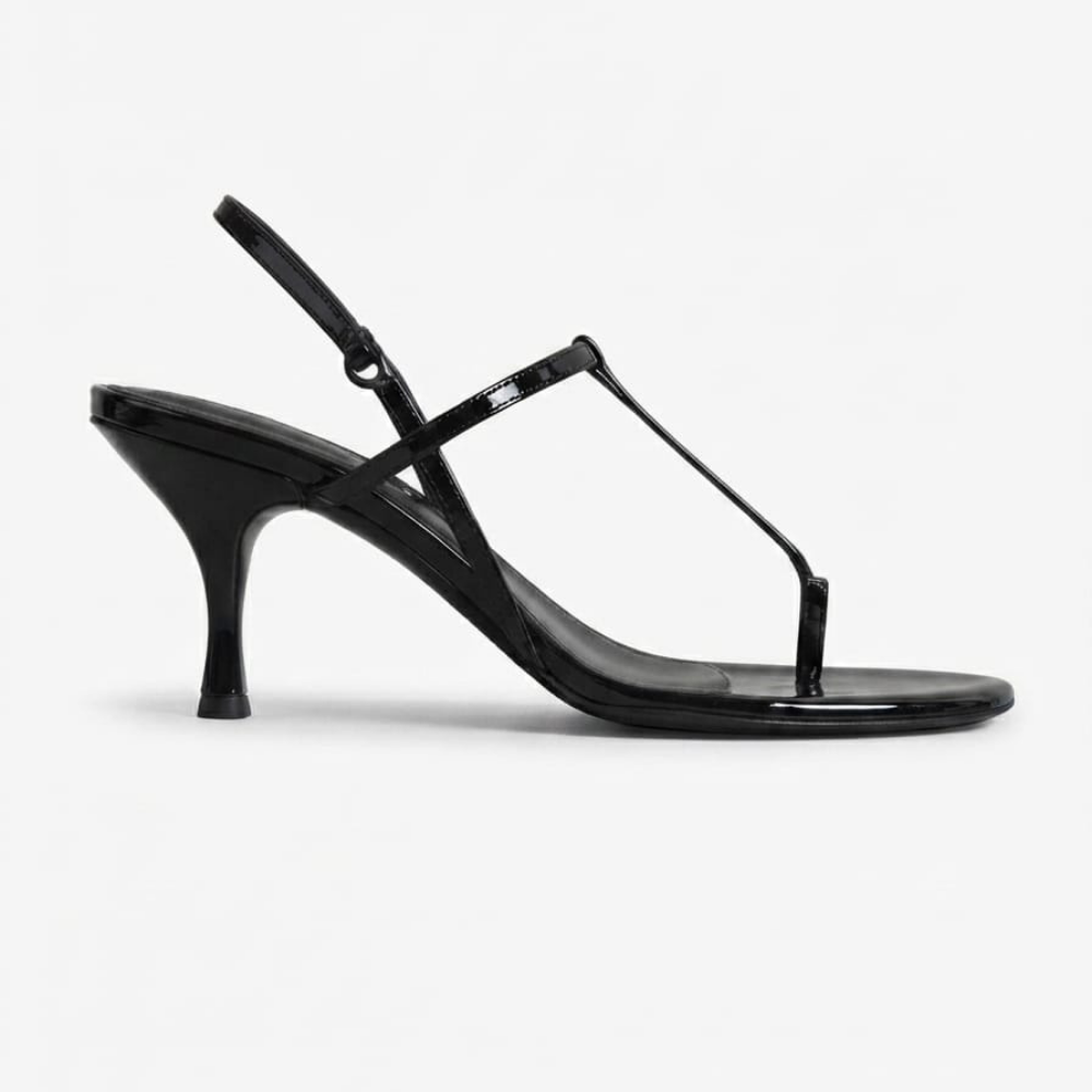 Black T-Strap Heeled Sandals
