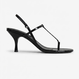 Black T-Strap Heeled Sandals