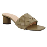 Green Woven Square-Toe Heels