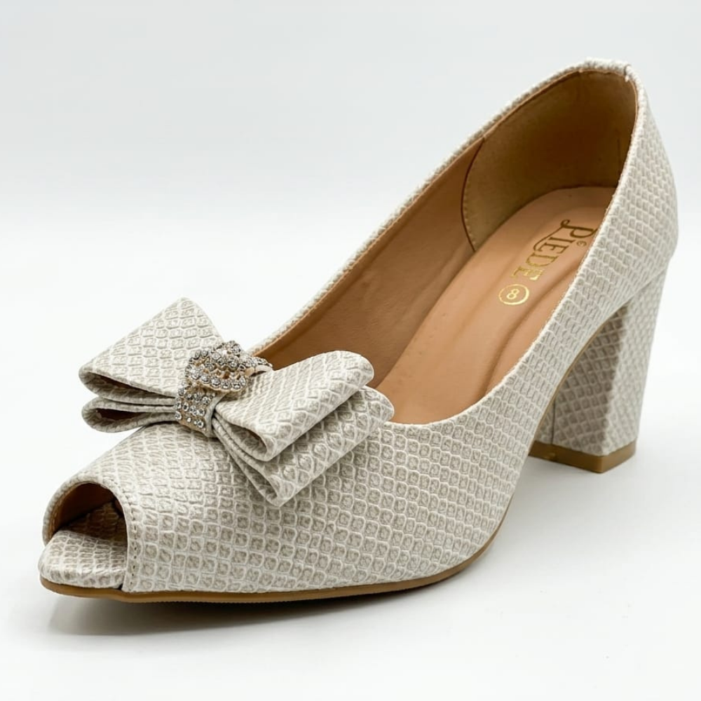 Ash White Snakeskin Peep-Toe Block Heels