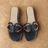 Black Buckle-Strap Open-Toe