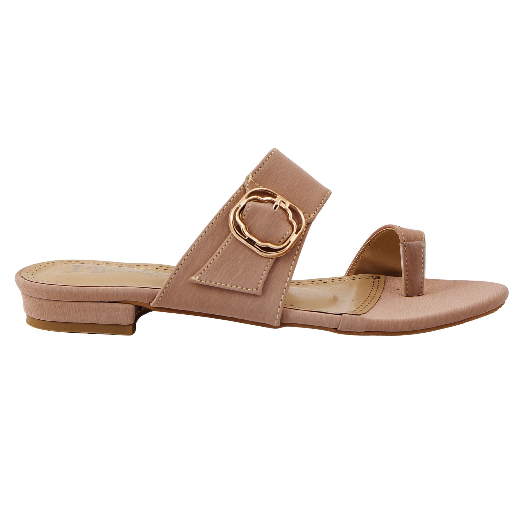Beige Toe Loop Flats