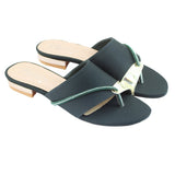 Dark Green Stone-Embellished Toe-Loop Flat
