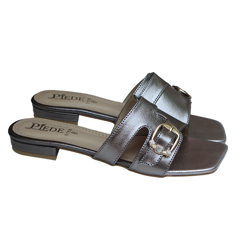 Grey Square-Toe Flats