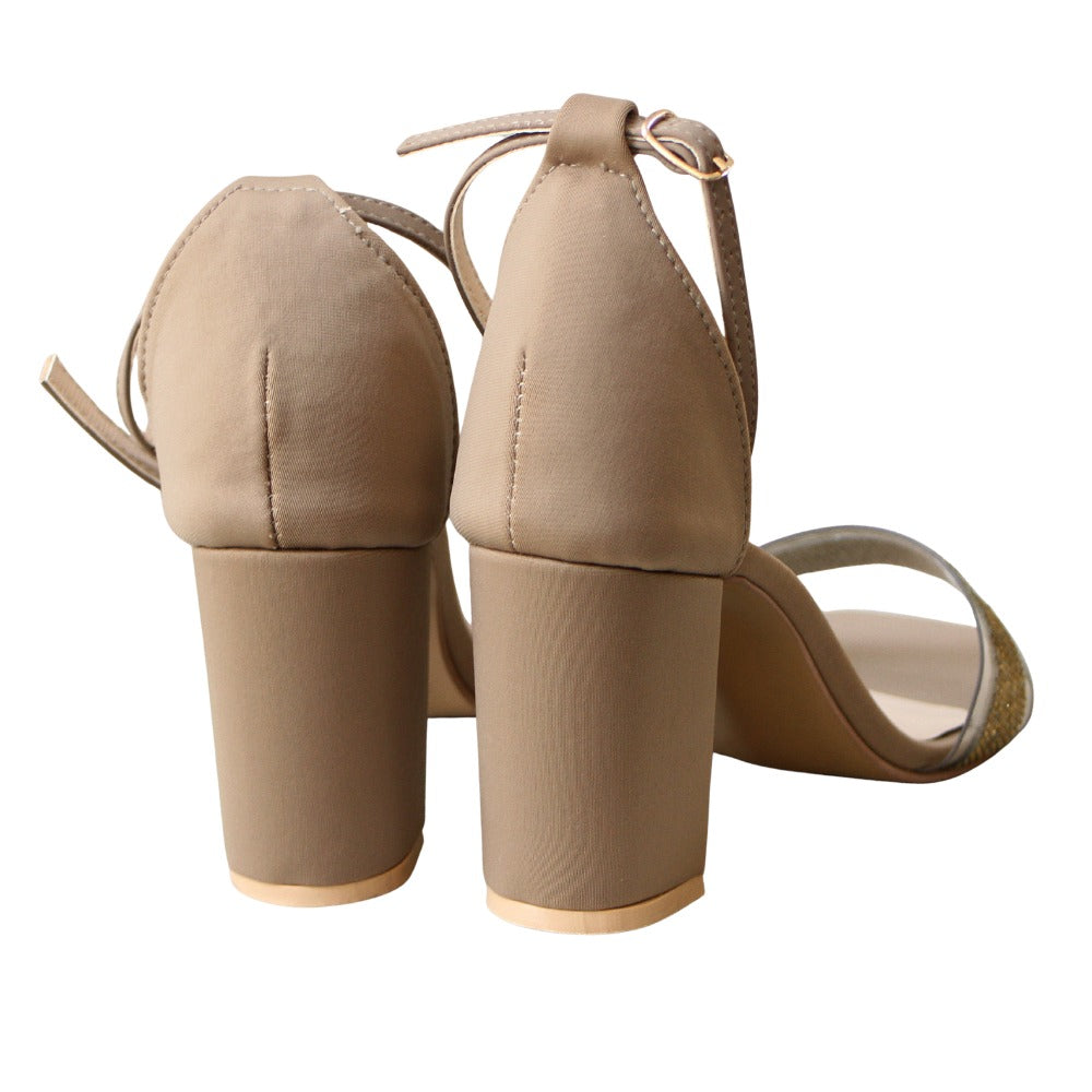 Cream Embellishment Heels Sandal