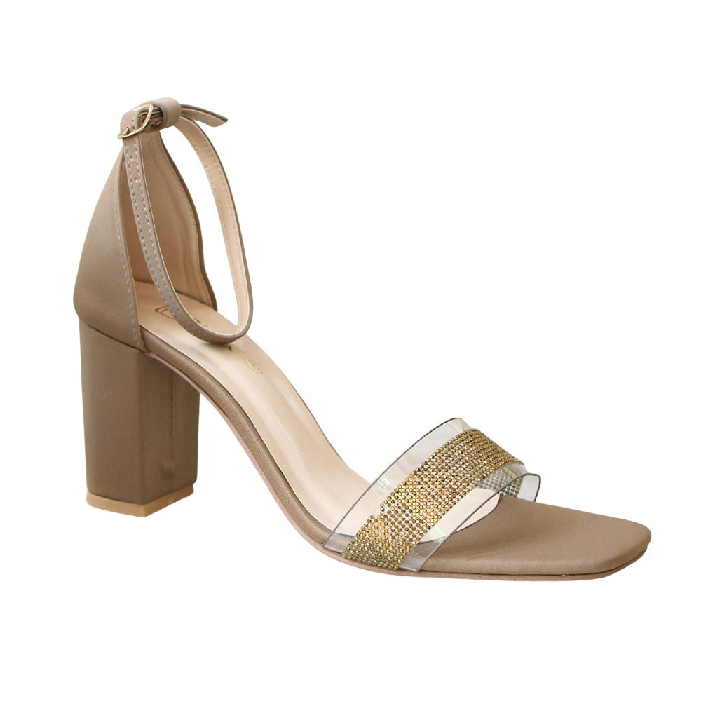Cream Embellishment Heels Sandal