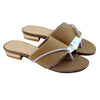 Beige Stone-Embellished Toe-Loop Flat