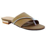 Beige Stone-Embellished Toe-Loop Flat
