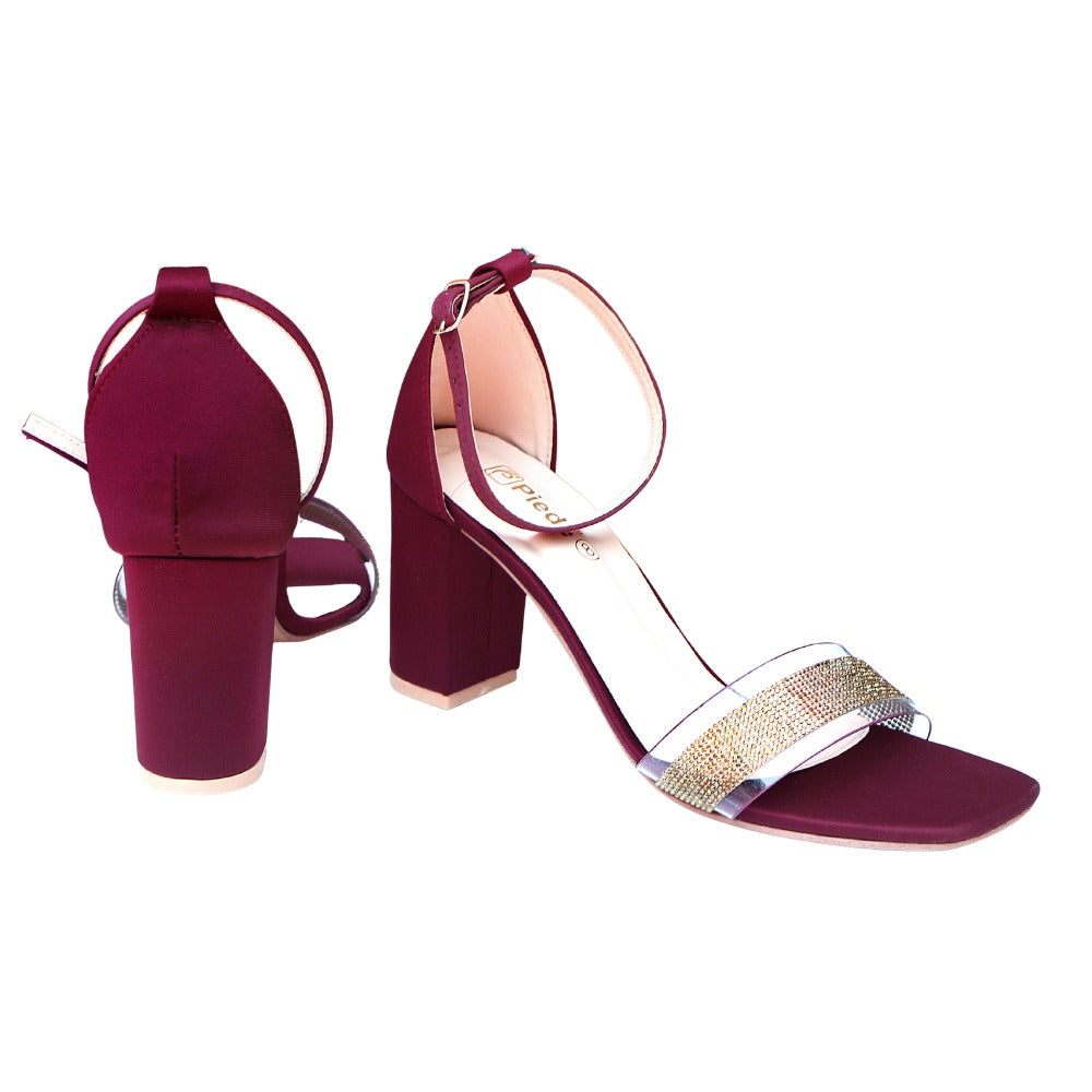 Maroon Embellishment Heels Sandal