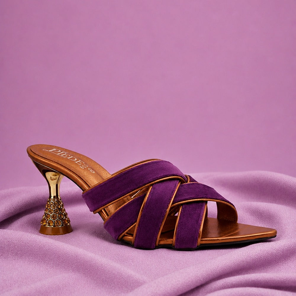 Purple Velvet Criss-Cross Jewelled Heel