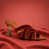 Maroon Velvet Criss-Cross Jewelled Heel