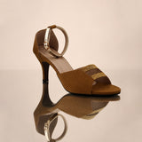 Light Brown Heels With Gold Straps