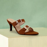 Camel Brown Suede Buckle Heels