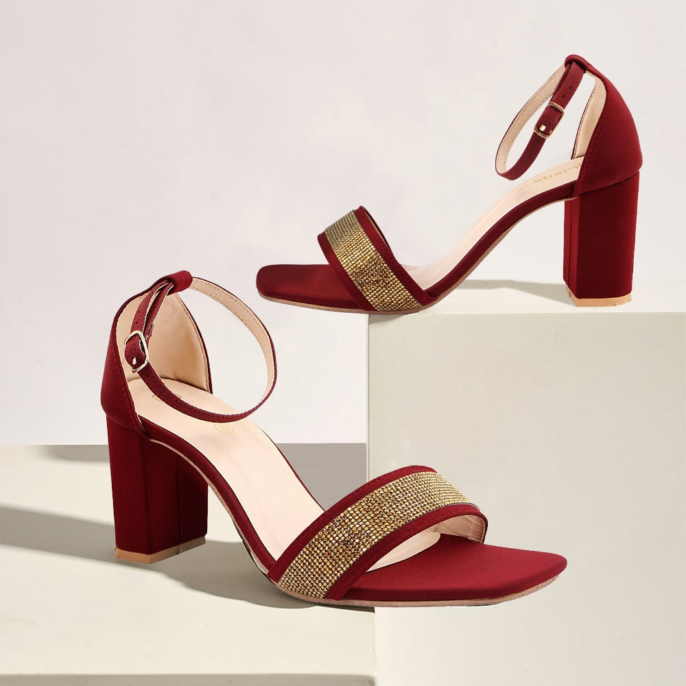 Maroon Ornamented Heels Sandal