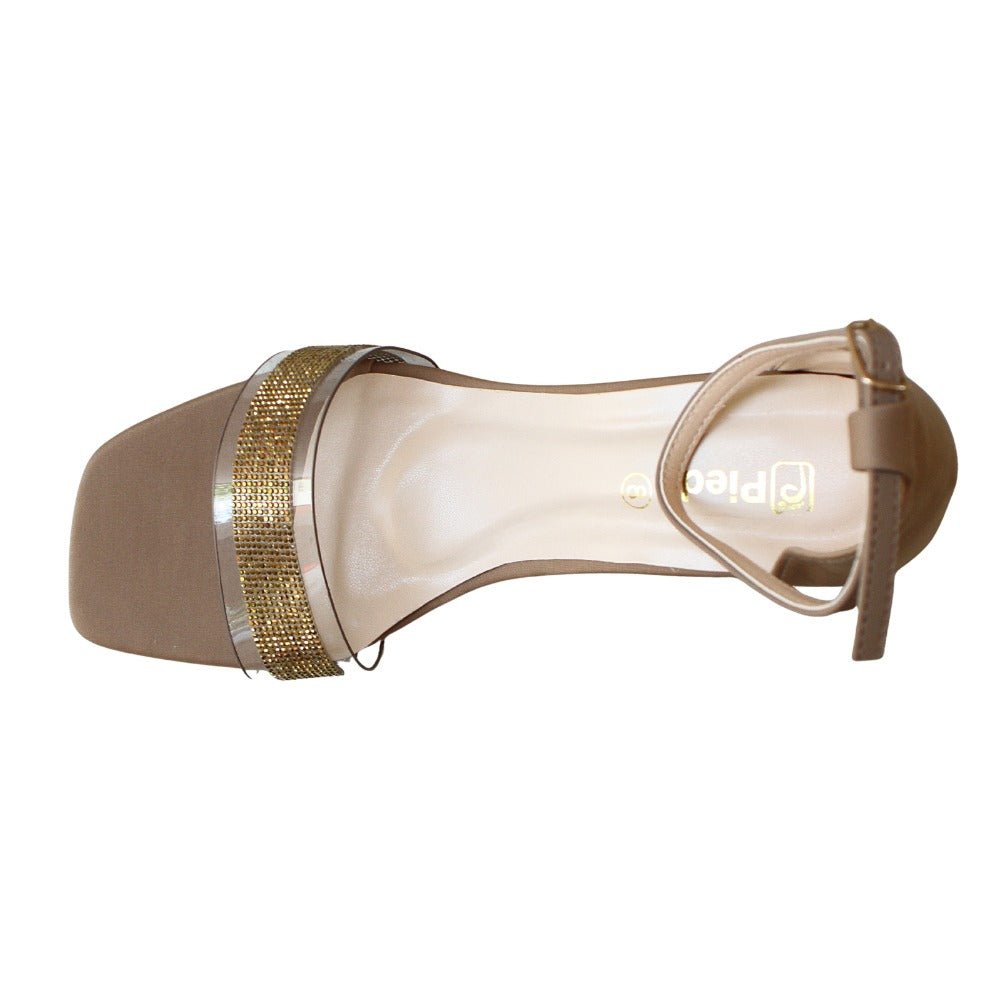Cream Embellishment Heels Sandal