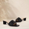 Black Woven Square-Toe Heels