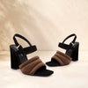 Brown Puffy Strap High-Heeled Sandals